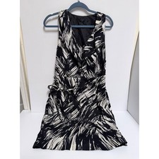Ann Taylor Black White Abstract Brushstroke Ruffle Wrap Dress Size 10