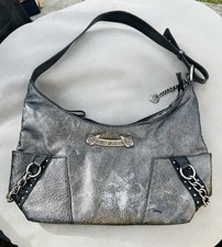 Vintage Harley Davidson Women  s Metallic Leather Purse/Charm/Chains/Silver
