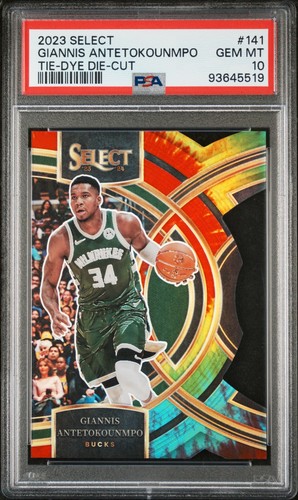 2023 Panini Select #141 Giannis Antetokounmpo Tie-Dye Prizm Die-Cut /25 PSA 10