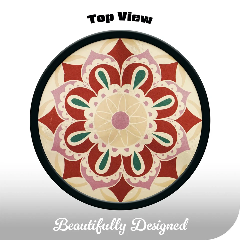 Mesa auxiliar exterior vidrio redondo G128 12 pulgadas púrpura patrón mandala soporte para plantas Foto 2 de 4