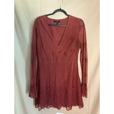 Forever 21 Embroidered Mesh Mini Dress Womens Large Rust Orange Excellent Boho