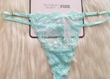 VICTORIA'S SECRET XL DREAM ANGELS ADJUSTABLE V-STRING LACE PANTY WATERFALL BLUE