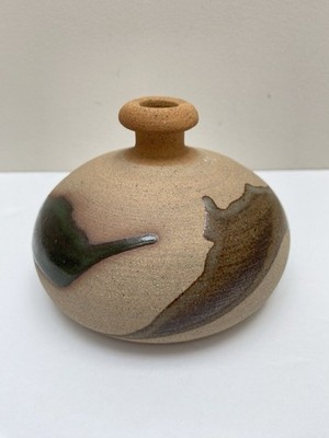 Vintage Small Handmade Studio Art Pottery Vase Red Clay w/ Blue & Green Glaze 5 