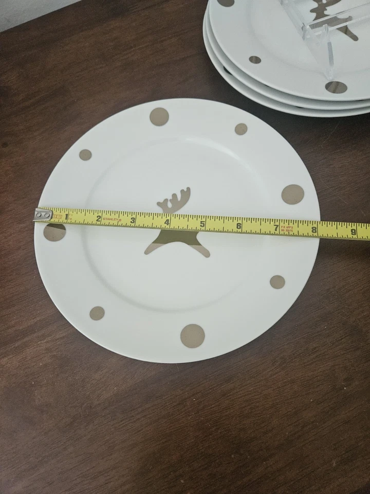 "Platos de ensalada de renos Century Fine China blanca con puntos dorados 8"" vacaciones Navidad" Foto 4 de 4