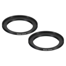 2Pcs 43mm-52mm Metal Step Up Ring Camera Lens Filter Adapter Ring Black