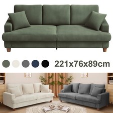 221cm 3-Sitzer Cord Sofa 53cm Sitztiefe Bequemes Couch Wohnzimmer mit 2 Kissen