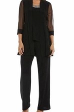 R M Black Pant Suit Size 18 Jacket Sheer 3/4 Sleeves Mother Of Bride Wedding