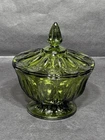 Vintage MCM Anchor Hocking Fairfield Avocado Green Glass Pedestal Candy Dish Lid
