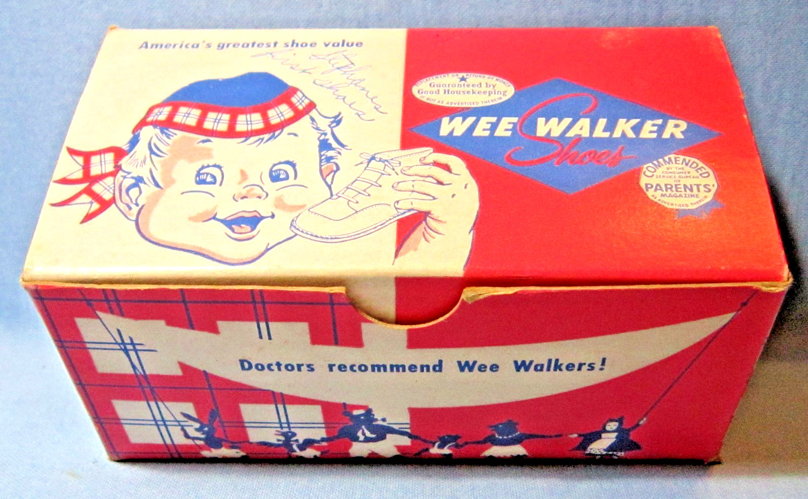 Vintage 1950's WEE WALKER Baby Shoe BOX (only)  ~  Moran Shoe Co Advertising USA