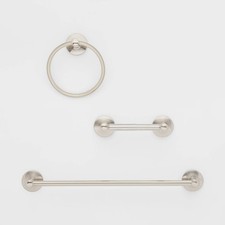 3pc Bath Hardware Set Brushed Nickel - Threshold: Includes Towel Ring Tissue