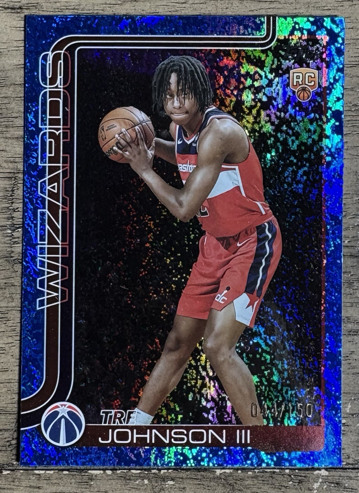 Tre Johnson III 2025 Topps Rookie Blue Holo Foil /150 Wizards RC SP #206