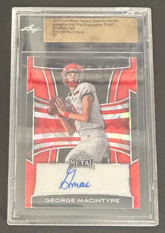 2025 Leaf Metal Football GEORGE MACINTYRE Pre-Production Auto 1/1 (Tennesse) view 1