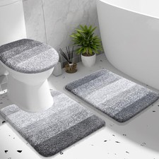 Bathroom Rugs Sets 3 piece, Soft Microfiber Absorbent Bath Mat, U-Shaped