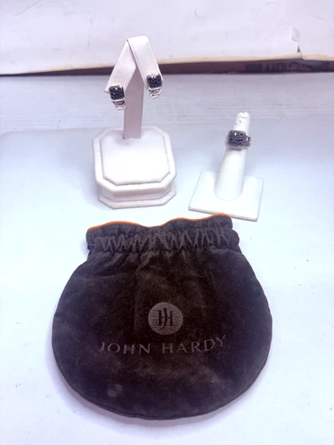Vintage John Hardy 925 Sterling Silver Black Sapphire Earrings & Ring Set