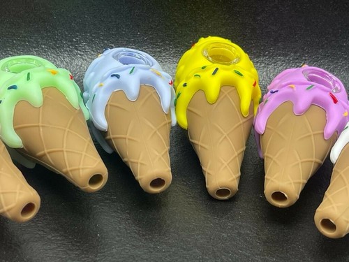 2 PACK 4.5" ICE CREAM🍦Unbreakable Silicone PIPE Glass BOWL Pipe + SCREENS - Picture 10 of 12