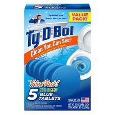 Blue Toilet Cleaner Tablets Value 5 Pack Cleans Deodorizes Fresh Smelling