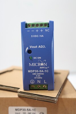 Micron MDP30-5A-1C Power Supply 100-240v-ac 5-dc 30w, AC-DC DIN Rail Mountable 