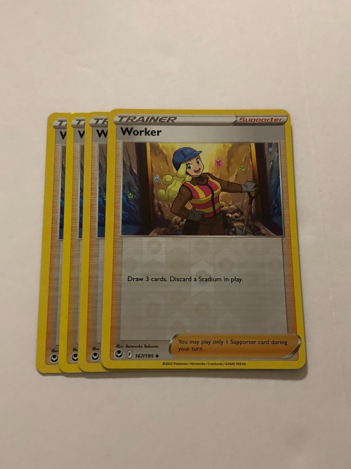 Pokemon Card Silver Tempest 4x Playset Reverse Holographic Worker 167/195 NM