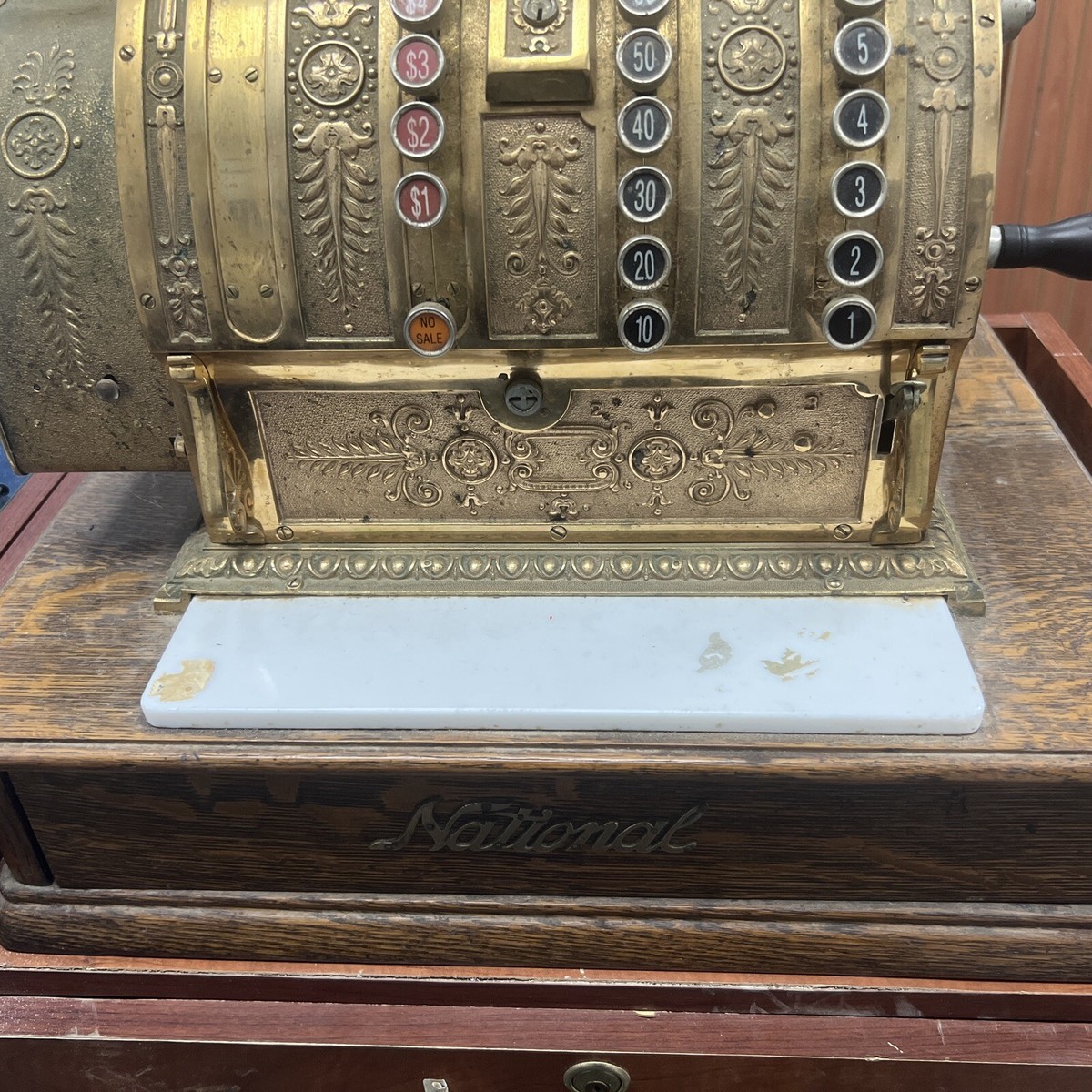 Antique 1900's VINTAGE Brass Ornate NATIONAL CASH REGISTER MODEL