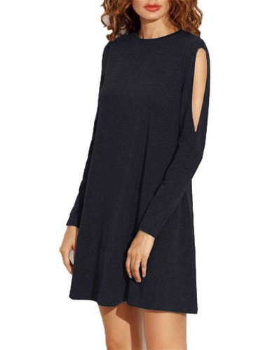 Women Long Sleeve Shirt Short Dress Casual Flared Swing Skater Mini Dress Spring - Picture 14 of 30