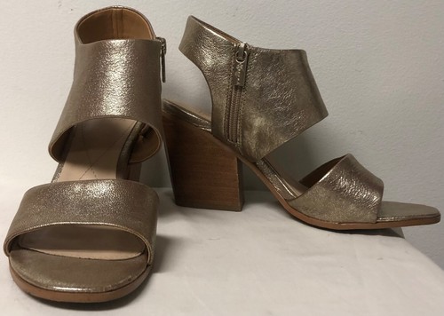 ISOLA SPARKLING GOLD LEATHER BLOCK HEEL PUMPS OPEN TOE ZIPPER SANDALS SIZE 7.5 - Picture 2 of 11