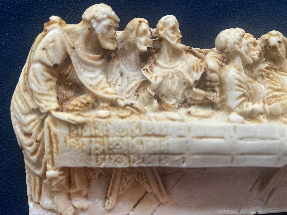 Colgante de pared escultura de la Última Cena de alabastro tallada a mano vintage Foto 2 de 4