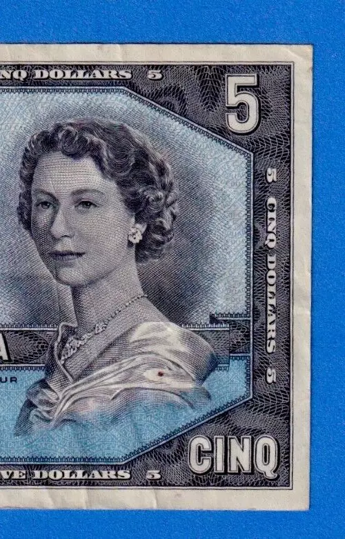 CANADA $5 1954 BC-31b / P-68b QE II Circulated DEVIL'S FACE 👿 D/C 9722750 - Image 3 of 3