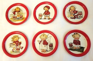 Campbell's Soup Kid's Set of 6 Tin Coasters 3-1/2" Diameter Red White