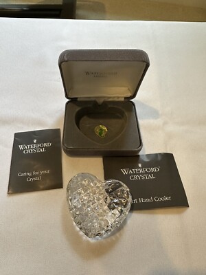 Waterford Cut Crystal Heart Shaped Hand Cooler Paperweight with Box