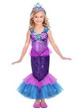 Girls Purple  Green Flip Sequin Dazzling Mermaid Costume Dress