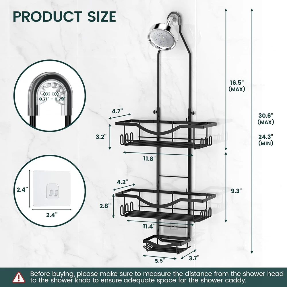 Adjustable Rustproof Extended Shower Caddy with Hanging Hook
