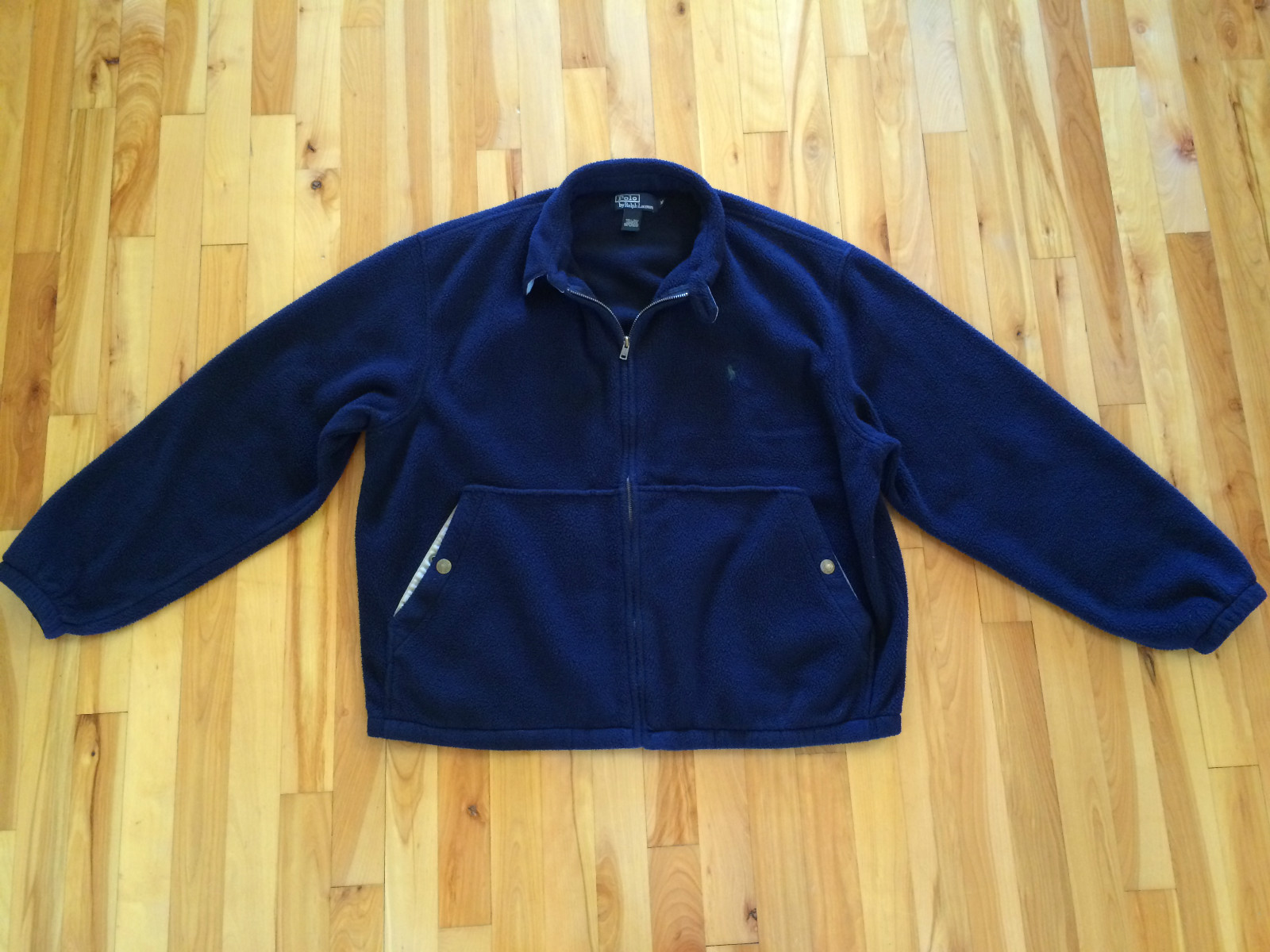 Vintage Men's XL POLO by Ralph Lauren Fleece Jacket Coat Navy w Green Pony