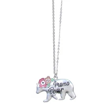 MAMA BEAR 30 Inch Long Chain Pendant Necklace Silver