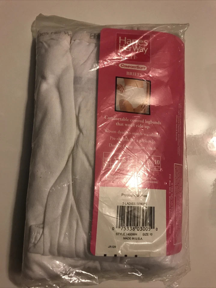 NOVO VINTAGE Cueca Hanes Her Way Branca 100% Algodão 3-Pk 1992 Conforto Macia Tamanho 10 EUA - Imagem 4 de 4