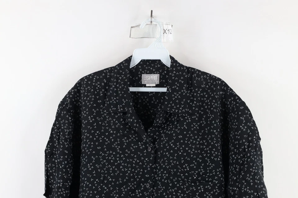 Vintage 90s Esprit Womens Large Geometric Rayon Looped Collar Button Shirt Black - Image 2 of 4