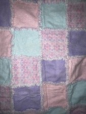 Rag Quilt 34  x 29  Pastel Squares flannel Crib Lovey Baby Throw Pet Blanket