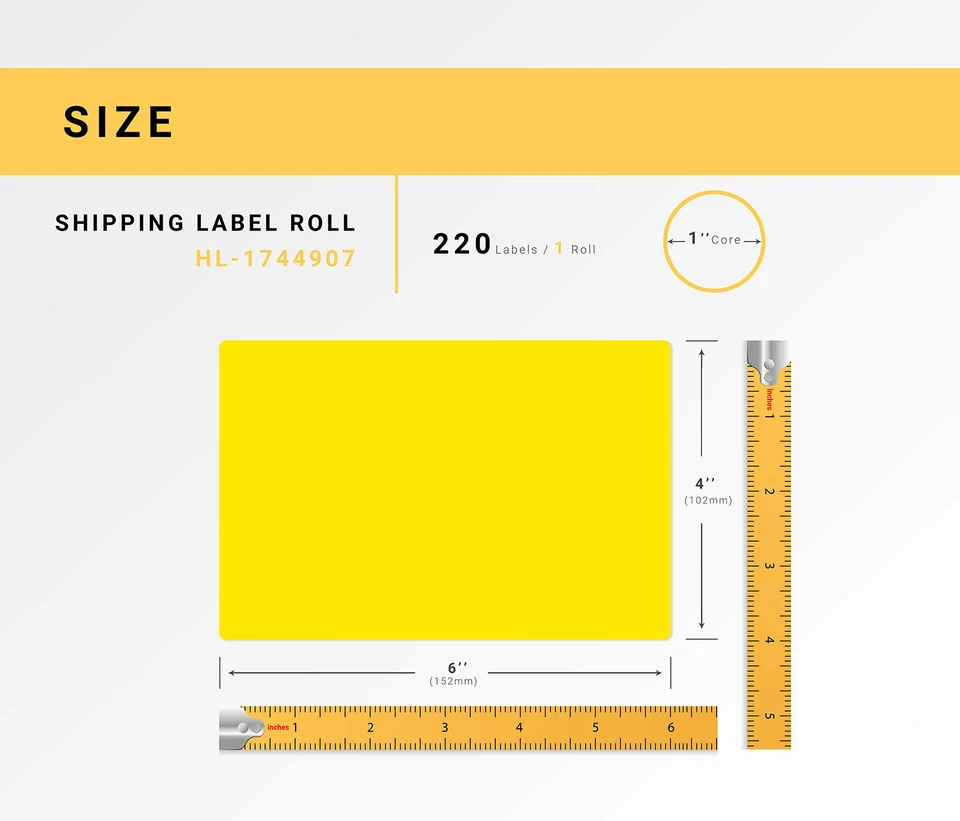 17449079 4XL 11 Rolls 220 YELLOW 4x6 4"x6" Shipping Labels DYMO  LabelWriter LW - Image 3 of 4