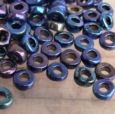Iris Blue Large Hole Flat Spacers 50 Pcs Czech Glass Beads