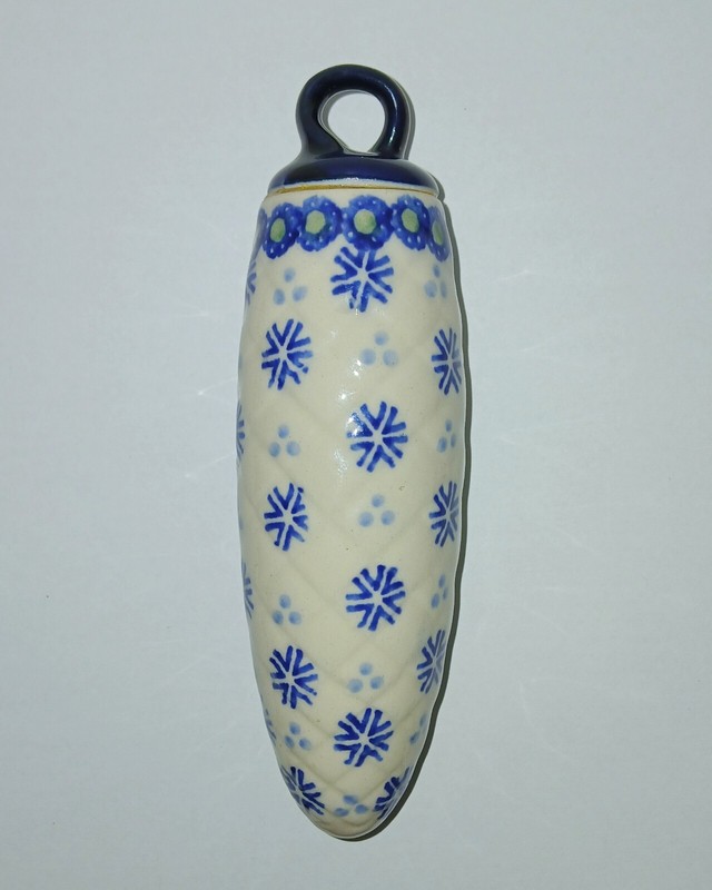 Polish Pottery Ornament Christmas Ornament Blue White Snowflake Drop icicle 5 in