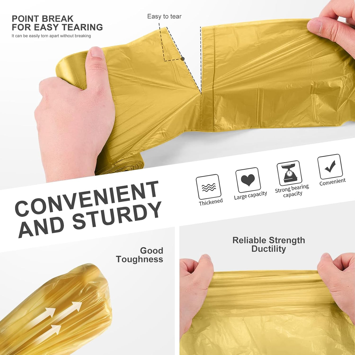 4-6 Gallon Small Gold Trash Bags Strong Golden Garbage Bags
