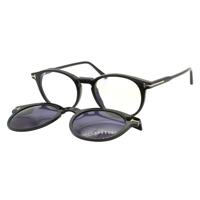Tom Ford 5823-H-B 001 Black Men's Round Eyeglasses 50-20-145 Clip On W/Case