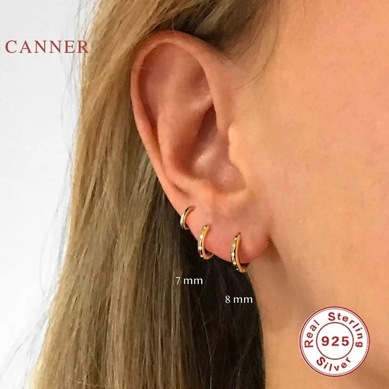 Round Micro Inlaid Earrings -6-8mm Zircon 925 Sterling Silver Hoops Fine Earring - image 3 of 4