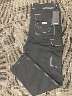 True Religion Jeans Baggy Cargo Pants Jet Black Pockets 108335 Relaxed