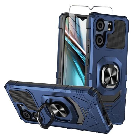 for BLU View 5 Case with Tempered Glass Screen Protector,Military Grade Blue