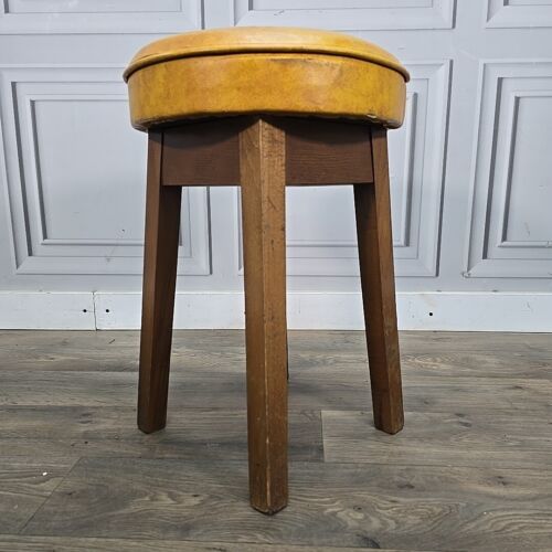 Single Retro Solid Wood Round Vinyl Upholstered Bar Stools Pub Seats - Man Cave - Picture 2 of 24