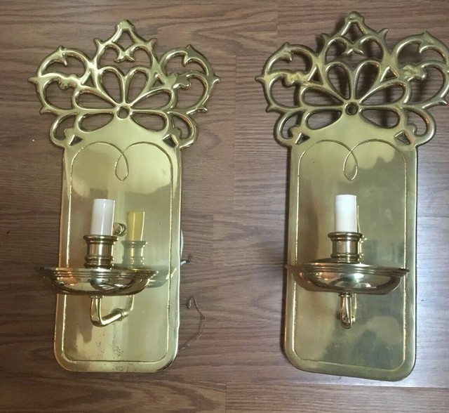 WALL SCONCESBrass Candle Holder Wall Sconce Electric Lights, NWT eBay