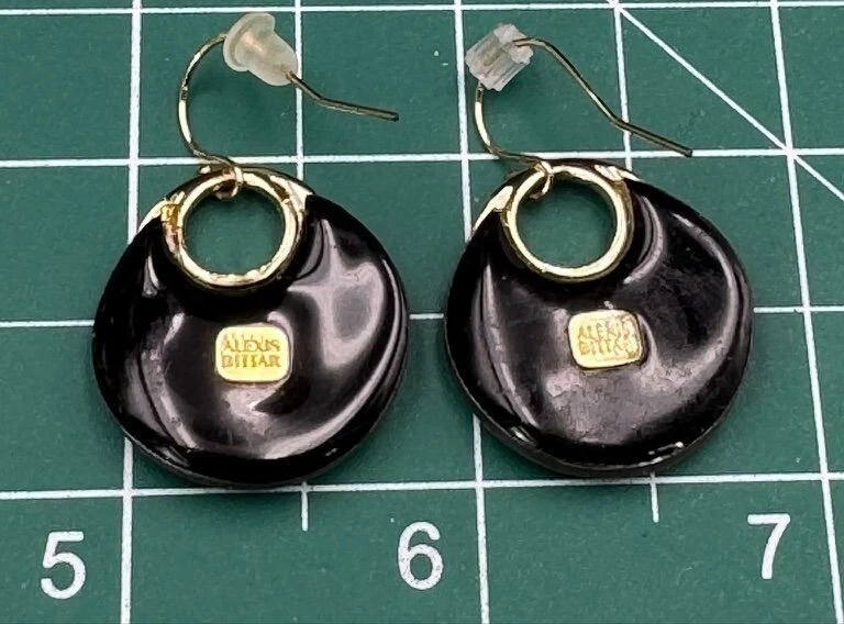 Alexis Bittar Earrings Gold Tone Black Resin Crescent Drop 1" - Image 2 of 4