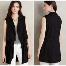 Anthropologie Cartonnier River Road Vest Womens Small Black Coastal Lagenlook