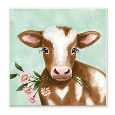 Baby Brown Cow Soft Eyes Pink Daisy Florals, Designed by Elizabeth Tyndall Wa...