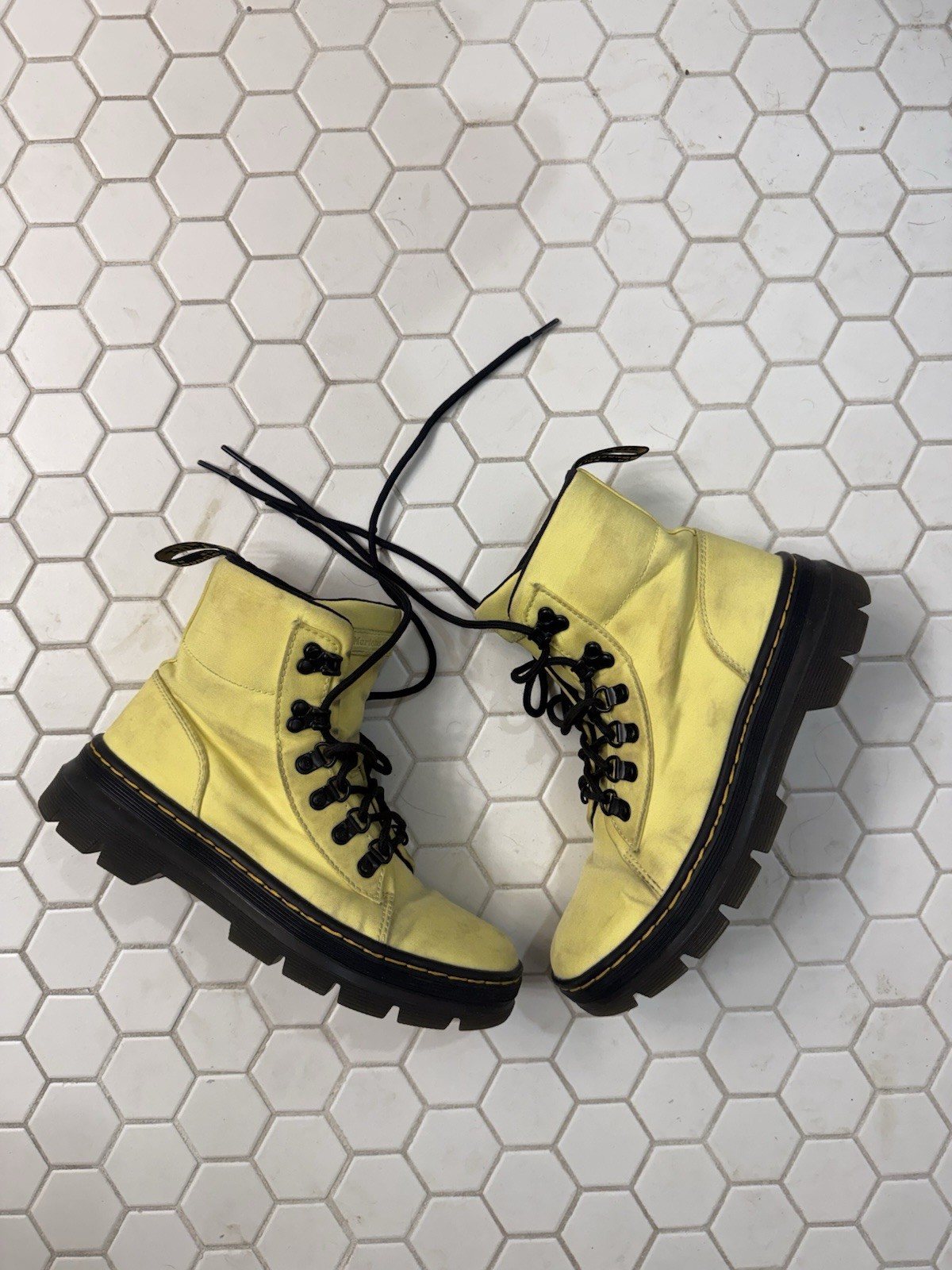 Dr. Martens COMBS W Canvas Combat Boots Yellow Black Women's US 7